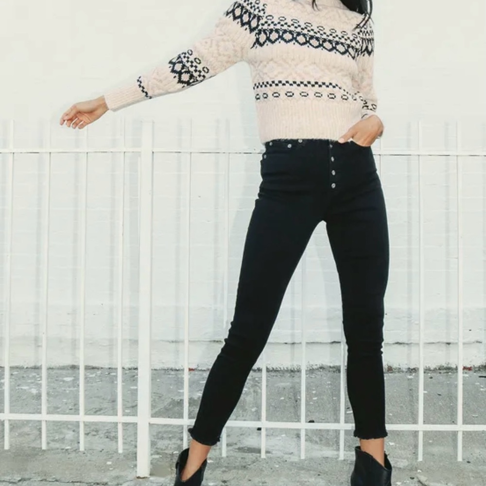 ASTR the Label Maria Beige Fair Isle Sweater Swedish Sweater Size Small